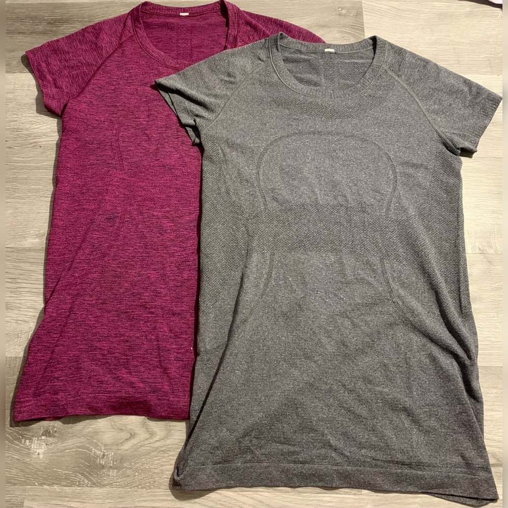 LULULEMON Magenta Static & Grey Run Swiftly T-Shirts (size 6)